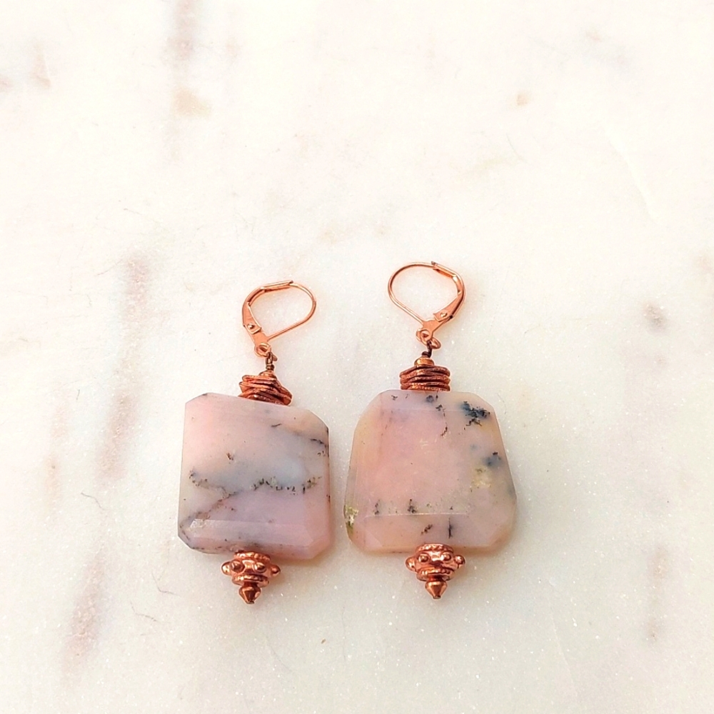 Pink Peruvian Opal Faceted Stone Earrings